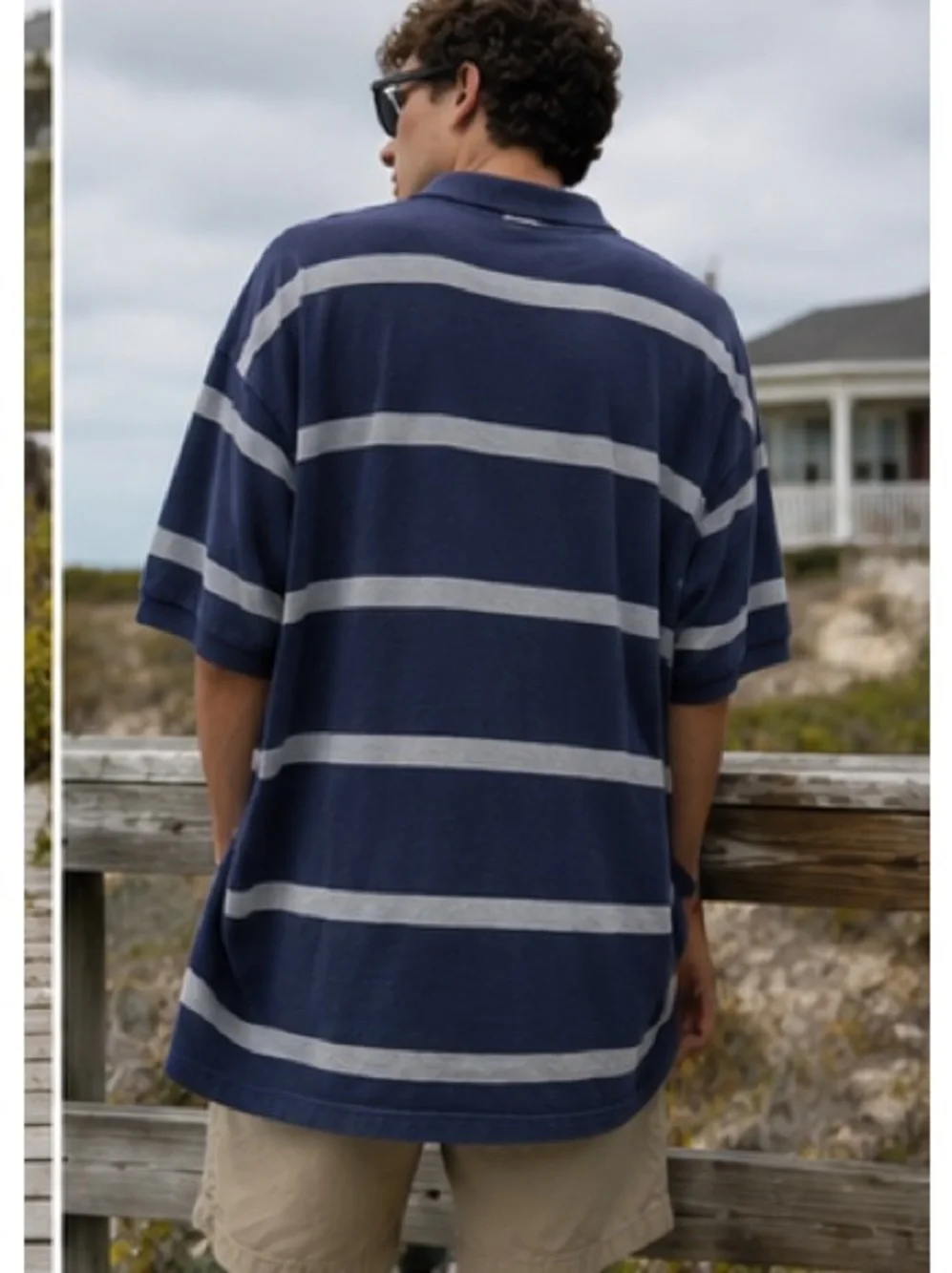 Polo Ralph Lauren Striped Polo Shirt 3XLT Navy Oversized Dadcore Preppy